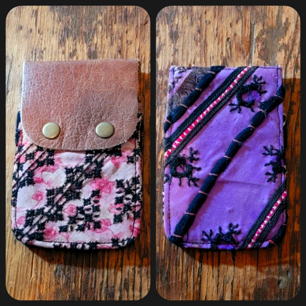 🥂🕺 Free People Boho Embroidered Repurposed vtg banjara hippie Wallet card case